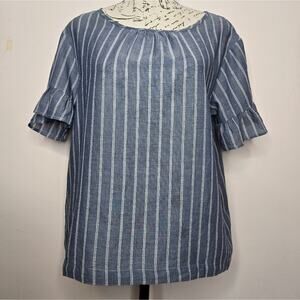 Goodthreads Womens Ruffle Shortsleeve Top Blue & White Stripe Size Small